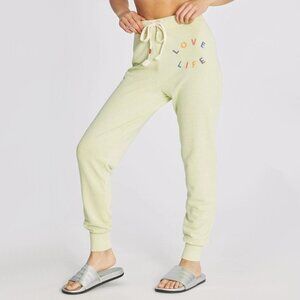 NWT Wildfox cotton blend lime green “Love Life” jogger trackpants, L